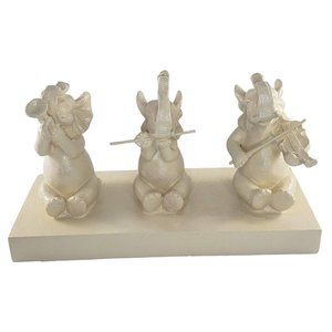 Elephant Trio Playing Instruments Decorative Figure Statue Home Decor